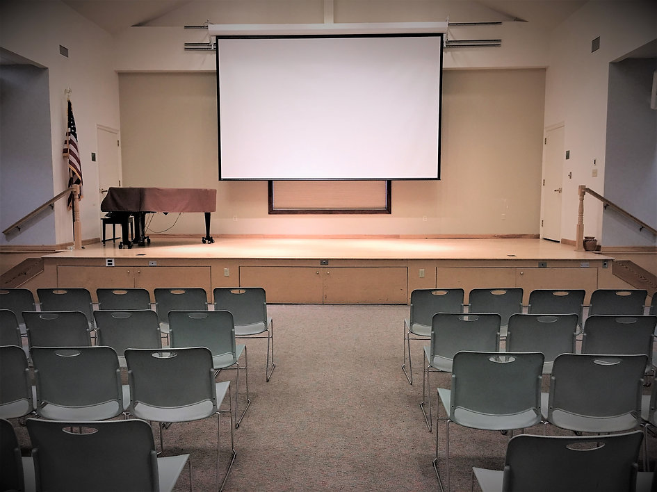 RPL's auditorium has a stage and large screen.